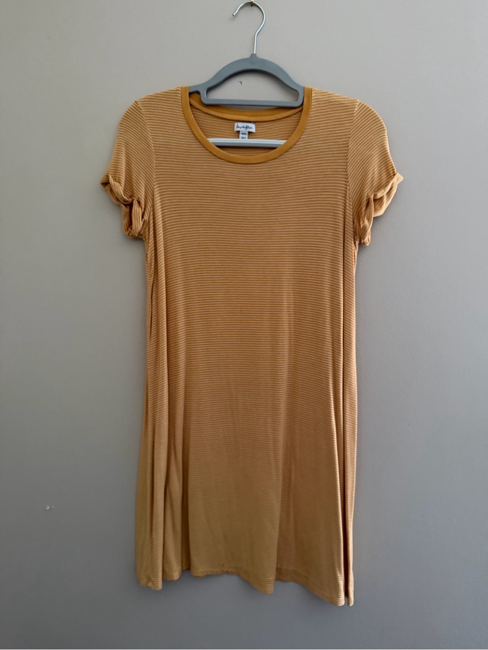 Lovefire Mustard Yellow Striped T-Shirt Swing Dress – Size Medium